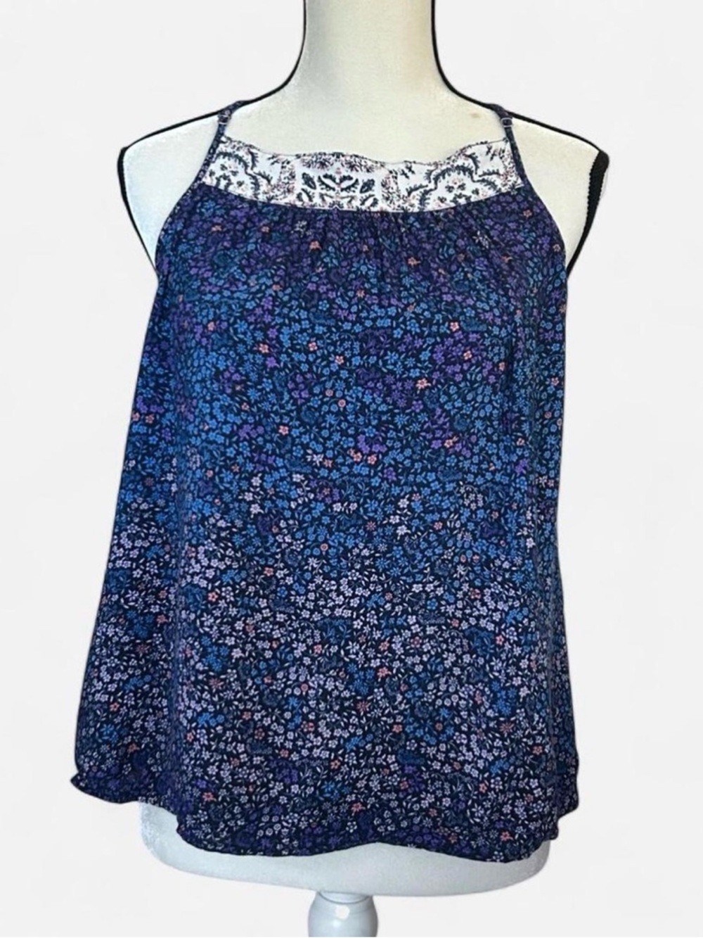 Lucky Brand Blue Floral T-Back Boho Flowy Tank Top Size Large